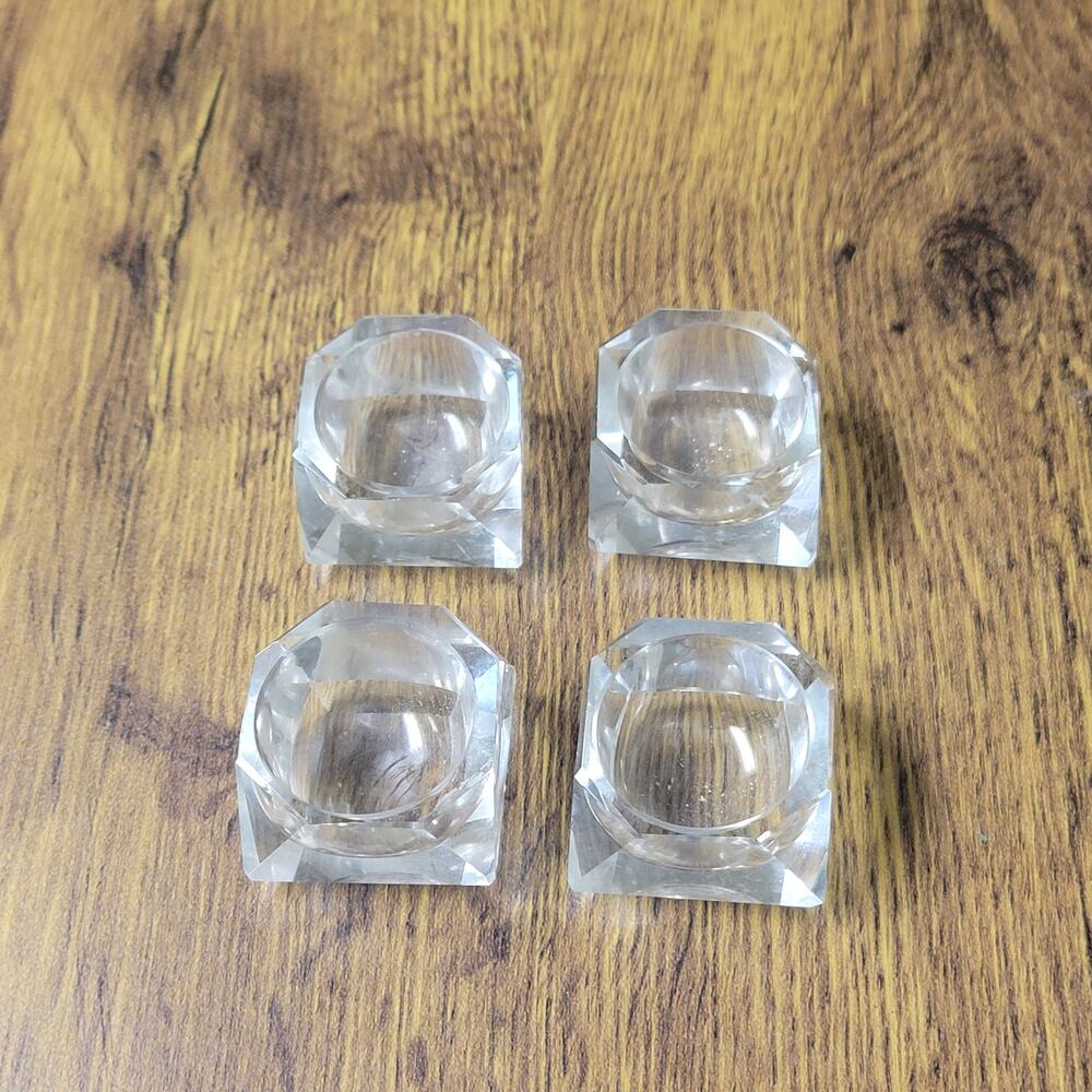 Vintage Clear Glass Square Salt Cellars Set of 4 Individual Dips Wells